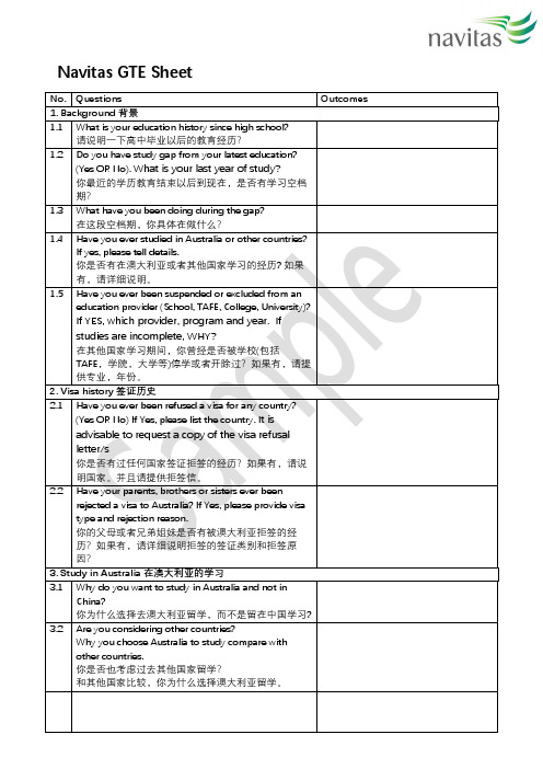 Z280-纳维澳新项目-GTE 电话面试问题列表-中文版