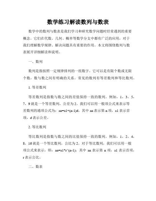 数学练习解读数列与数表