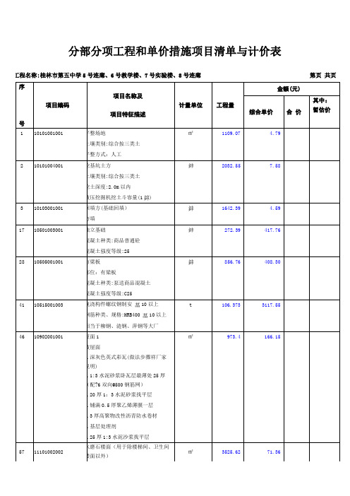 分部分项工程和单价措施项目清单与计价表