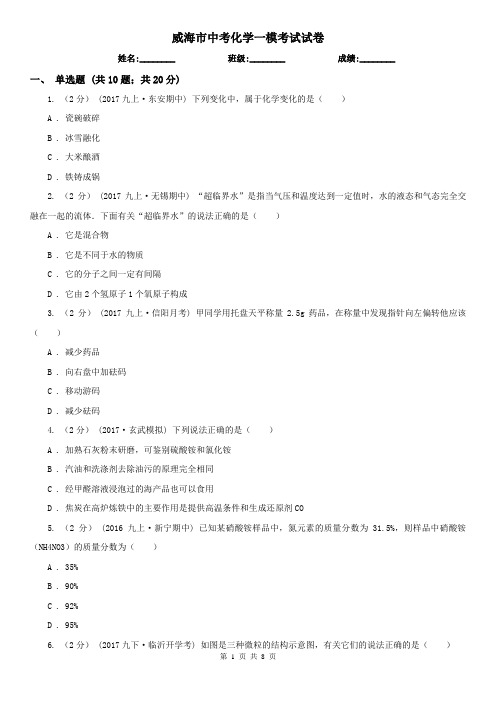 威海市中考化学一模考试试卷