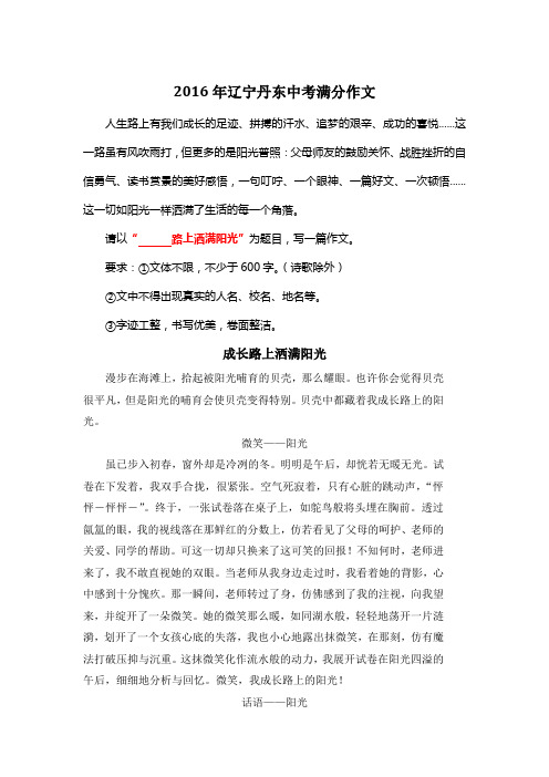 2016年辽宁丹东中考满分作文《成长路上洒满阳光》2