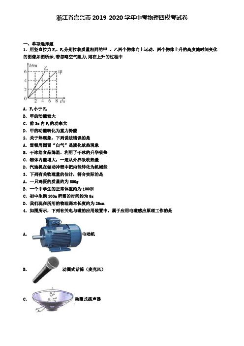 浙江省嘉兴市2019-2020学年中考物理四模考试卷