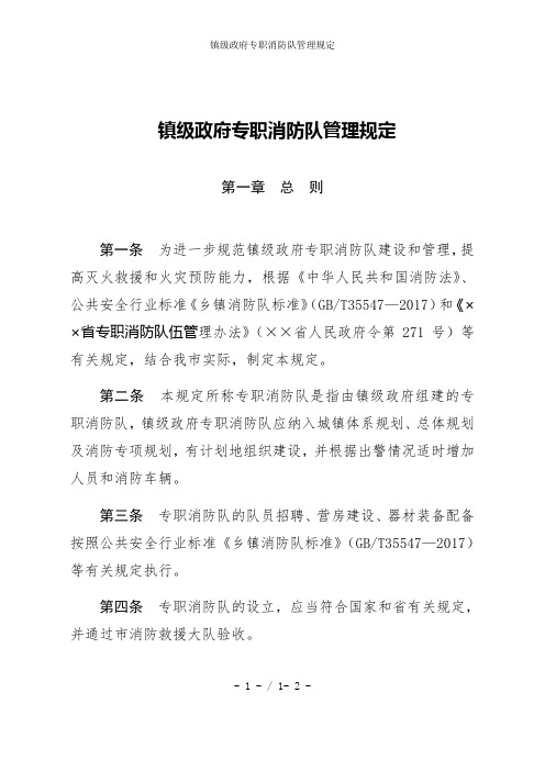 镇级政府专职消防队管理规定