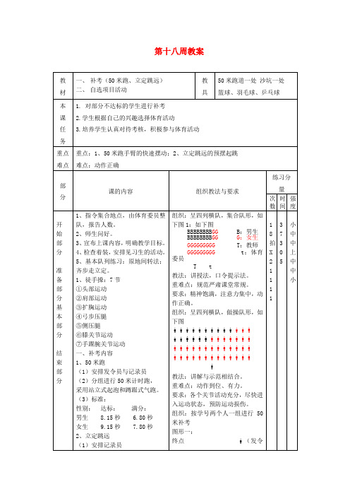 七年级体育与健康上册 第十八周教案