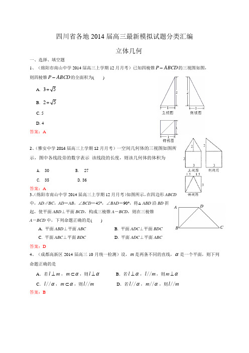 四川省各地2014届高三最新模拟试题分类汇编9：立体几何