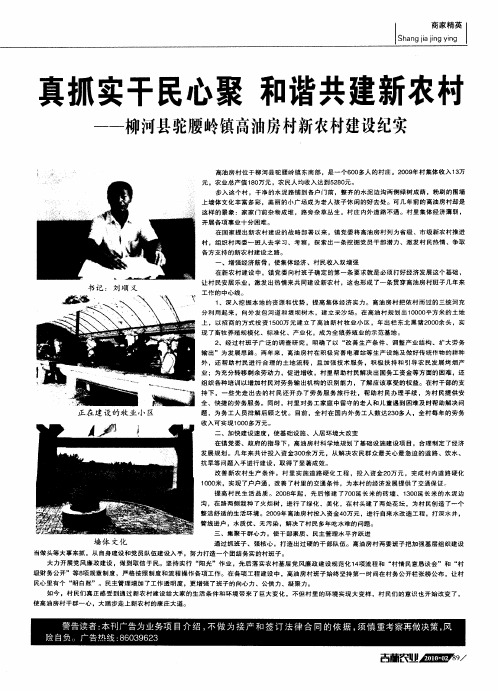 真抓实干民心聚和谐共建新农村——柳河县驼腰岭镇高油房村新农村建设纪实