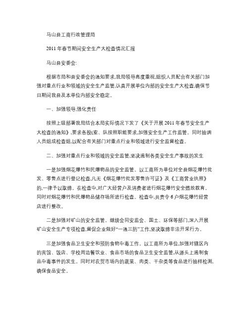 2011年春节期间安全生产大检查情况汇报(精)