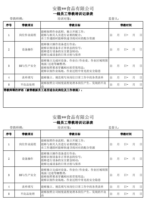 一线员工带教培训记录表