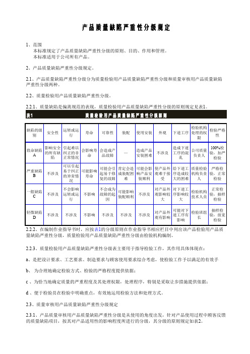 【精编】产品质量缺陷严重性分级规定