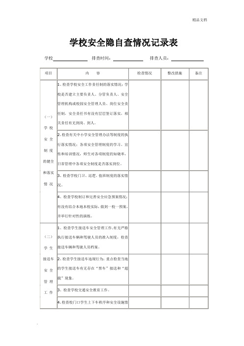 学校安全隐患排查情况记录表