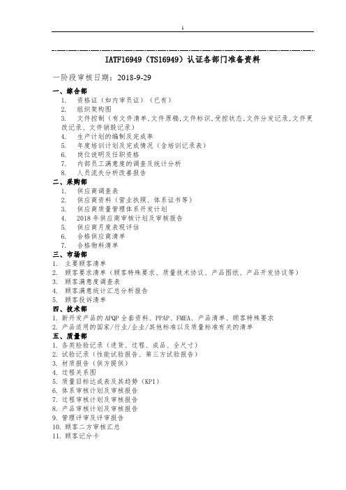 IATF16949审核各部门准备资料