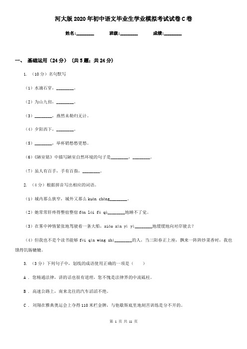 河大版2020年初中语文毕业生学业模拟考试试卷C卷