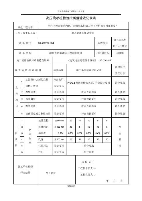 高压旋喷桩检验批质量验收记录表