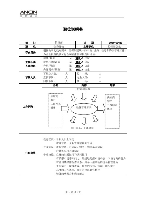 辽宁汽贸职位说明书-信贷部长【精品文档】