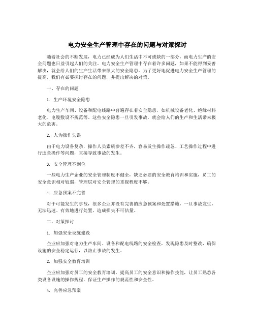 电力安全生产管理中存在的问题与对策探讨