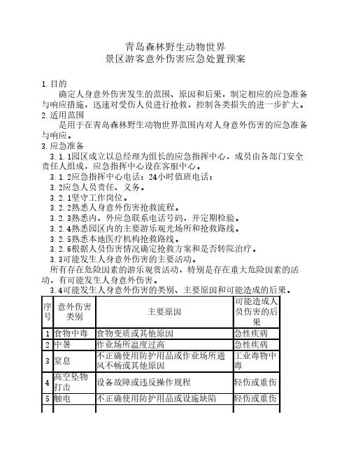 旅游景区游客意外伤害应急处置预案