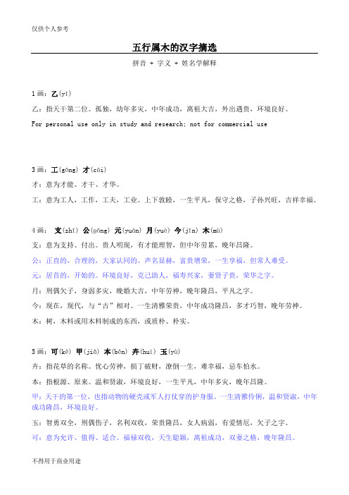 五行属木的汉字摘选(拼音 字义 姓名学解释)