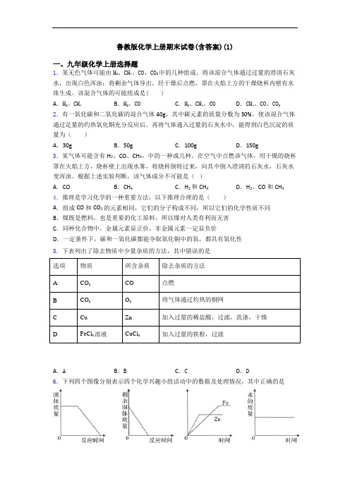 鲁教版化学初三化学上册期末试卷(含答案)(1)