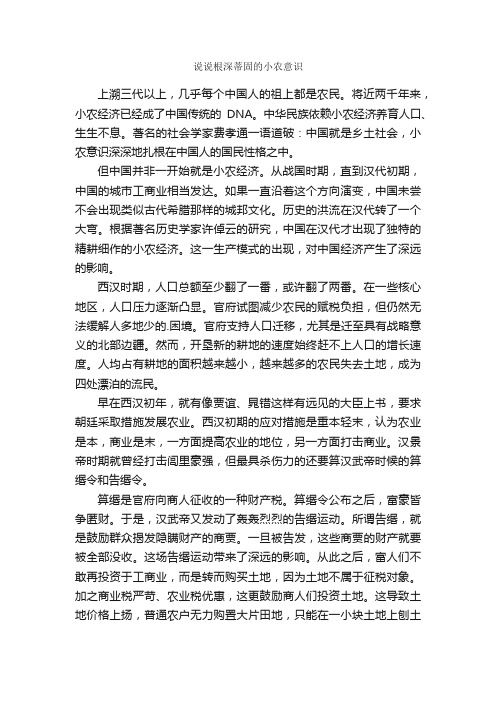 说说根深蒂固的小农意识