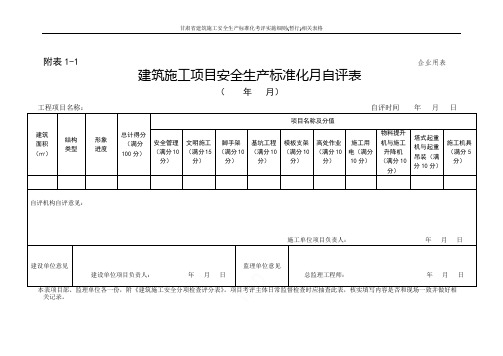 甘肃省建筑施工安全生产标准化考评实施细则(暂行)相关表格