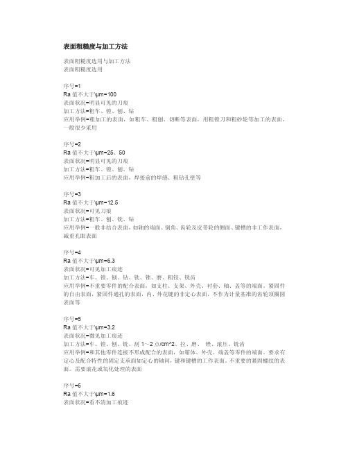 表面粗糙度与加工方法