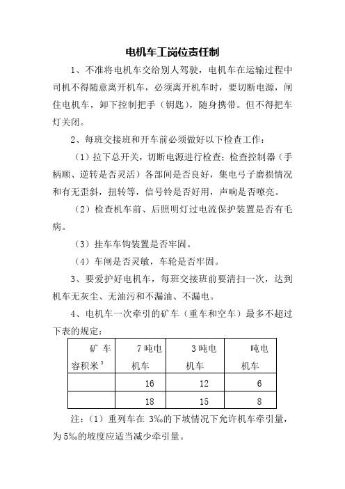 电机车工岗位责任制