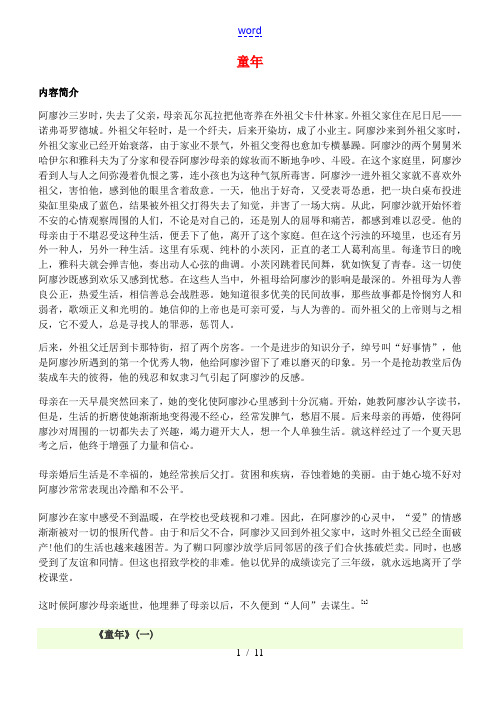 广东省中考语文一轮复习 名著阅读《童年》阅读练习题-人教版初中九年级全册语文试题