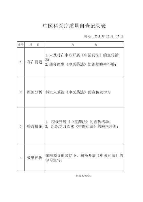 中医科医疗质量自查评价2020年