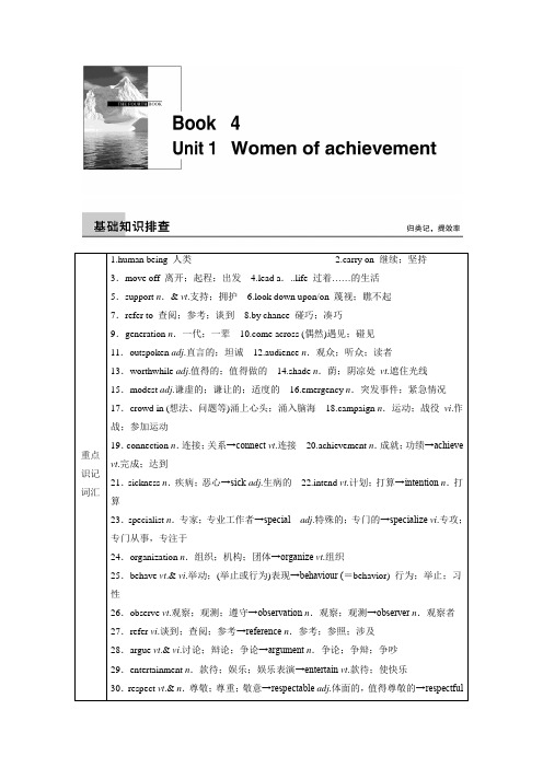 【人教版】2016届高三英语大一轮复习《Book 4 Unit 1 Women of achievement》文档(含解析)