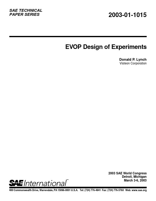 SAE TECHNICAL PAPER SERIES 2003-01-1015 EVOP Design of Experiments