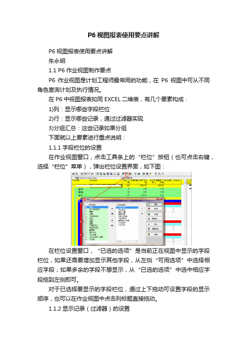 P6视图报表使用要点讲解