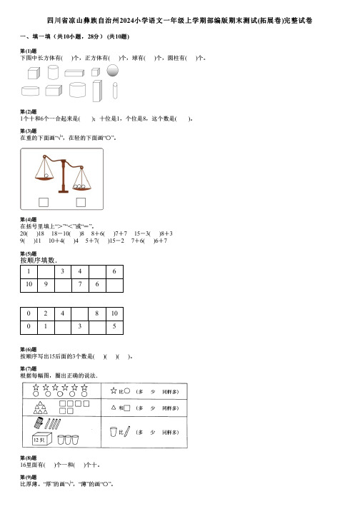 四川省凉山彝族自治州2024小学语文一年级上学期部编版期末测试(拓展卷)完整试卷