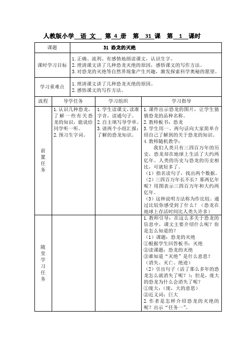 31 恐龙的灭绝 教案