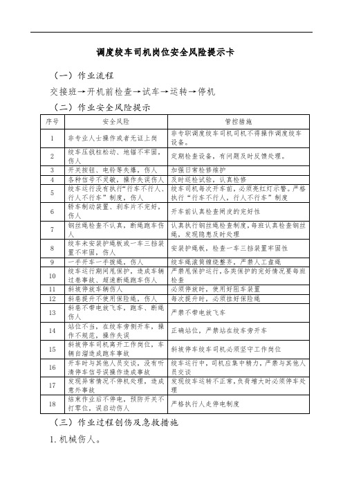 调度绞车司机岗位安全风险提示卡