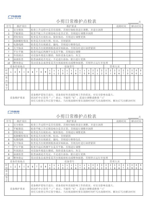 剪式举升机点检表