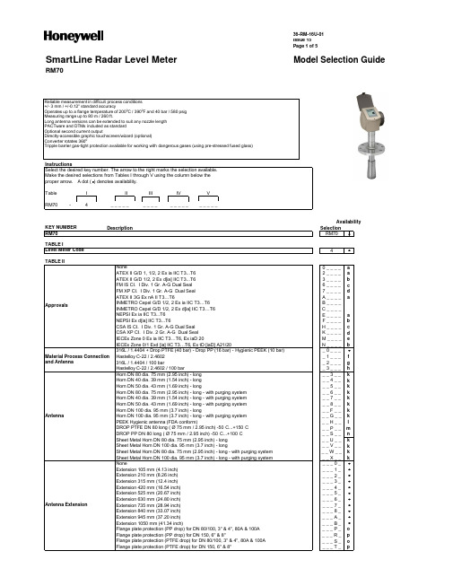 霍尼韦尔 智能雷达水位计型号指南说明书