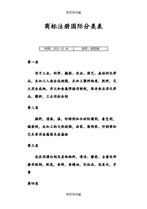 商标注册国际分类1-45类目录之欧阳地创编