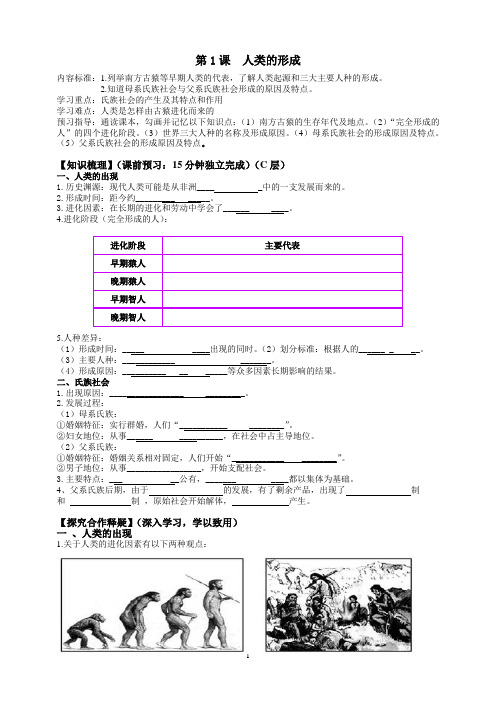 九年级上学期历史导学案(配套海南省初中人教版历史教科书)