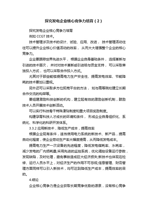 探究发电企业核心竞争力培育（2）