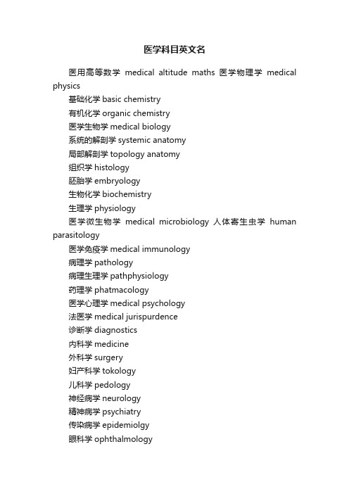 医学科目英文名