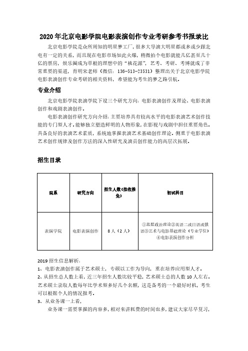 2020年北京电影学院电影表演创作专业考研参考书报录比.docx