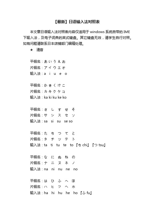 【最新】日语输入法对照表