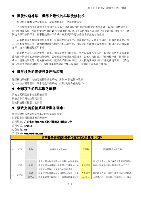 百事特美车坊汽车车身漆面快修技术招商指引