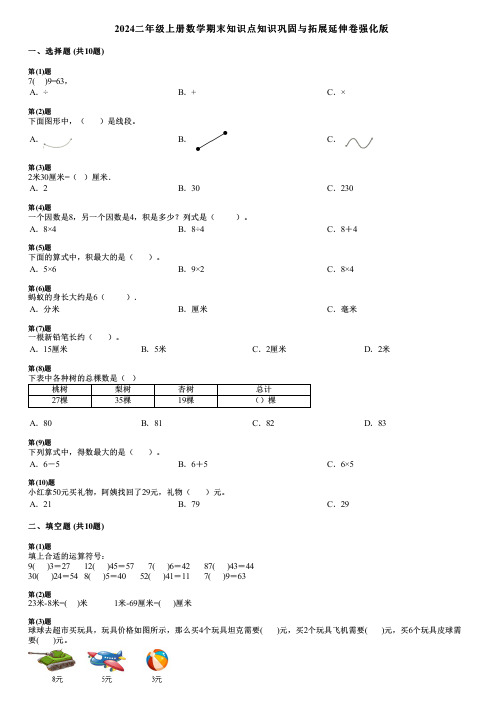 2024二年级上册数学期末知识点知识巩固与拓展延伸卷强化版