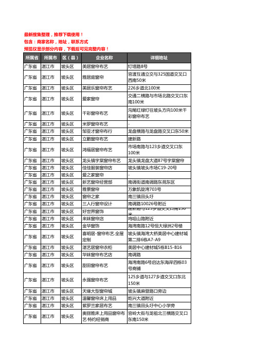 新版广东省湛江市坡头区窗帘企业公司商家户名录单联系方式地址大全39家