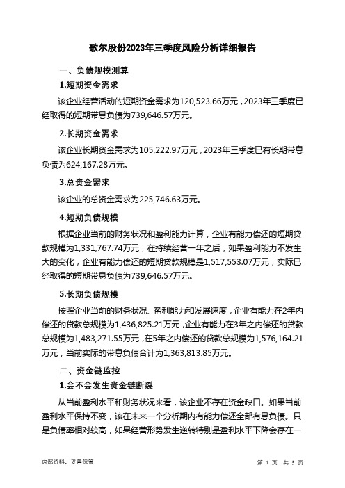 002241歌尔股份2023年三季度财务风险分析详细报告