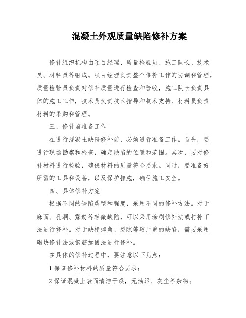 混凝土外观质量缺陷修补方案