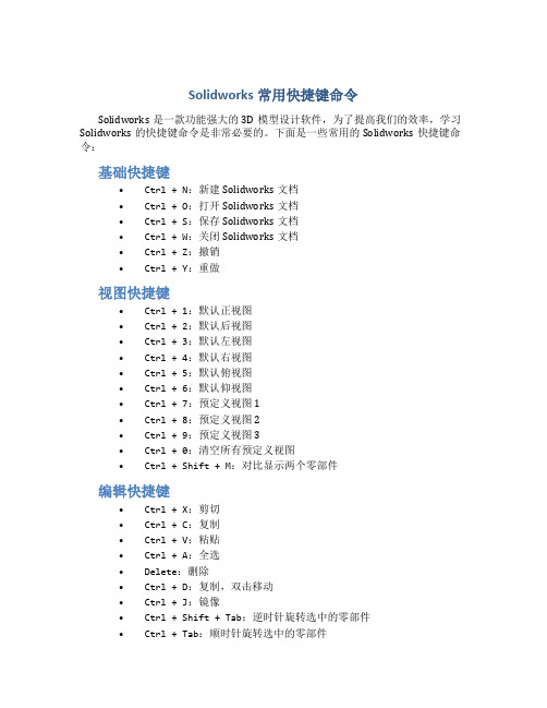 Solidworks常用快捷键命令