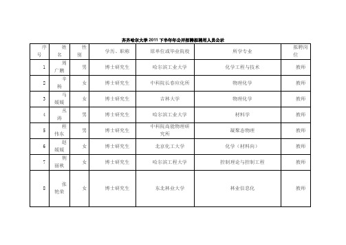 XX大学2011下半年年公开招聘拟聘用人员公示【模板】