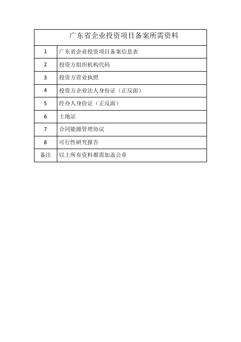 广东省项目备案所需资料